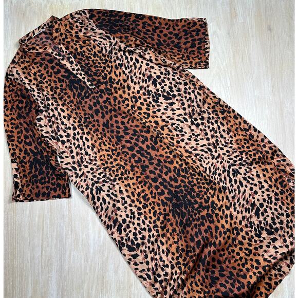 Natori Cheetah Animal Print Mandarin Sleepshirt Loungewear Caftan Dress XL - Picture 10 of 16
